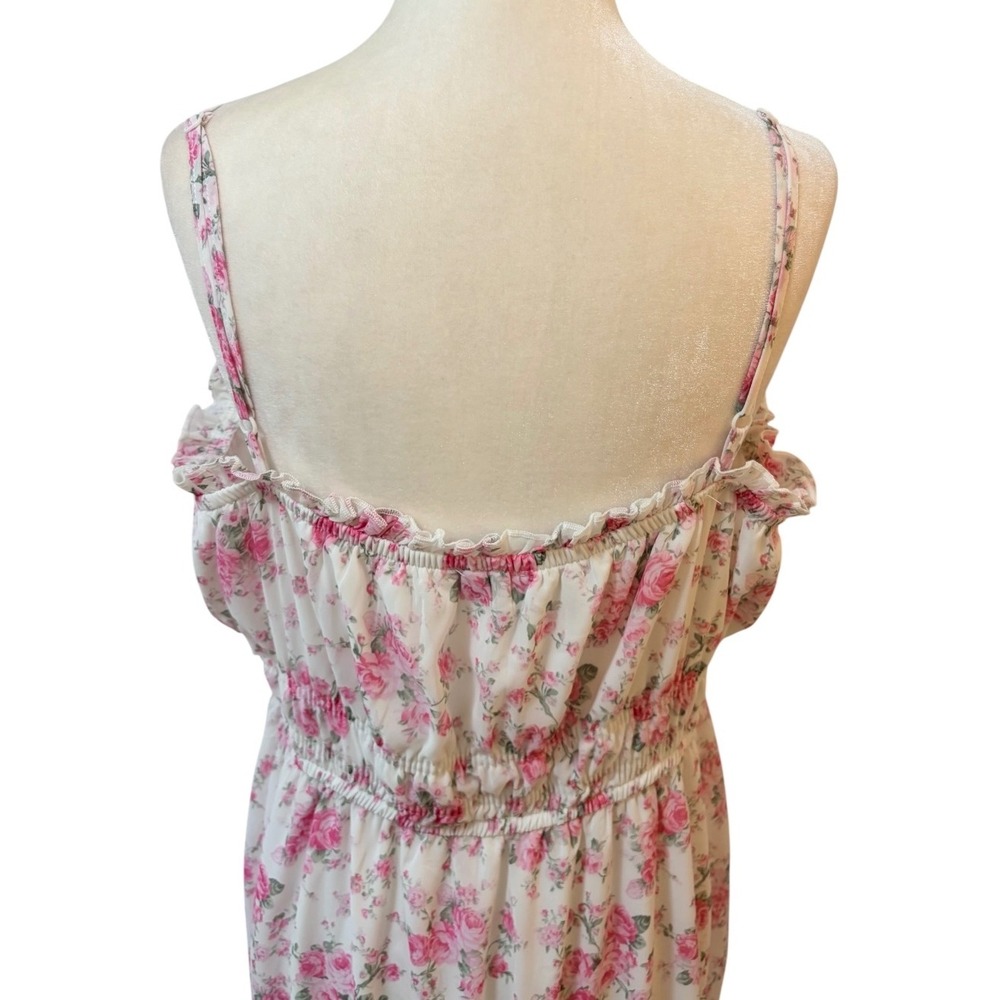 Lily Morgan Pink Floral Smocked Tiered Maxi Dress Large Cottagecore White Rose - Picture 8 of 12